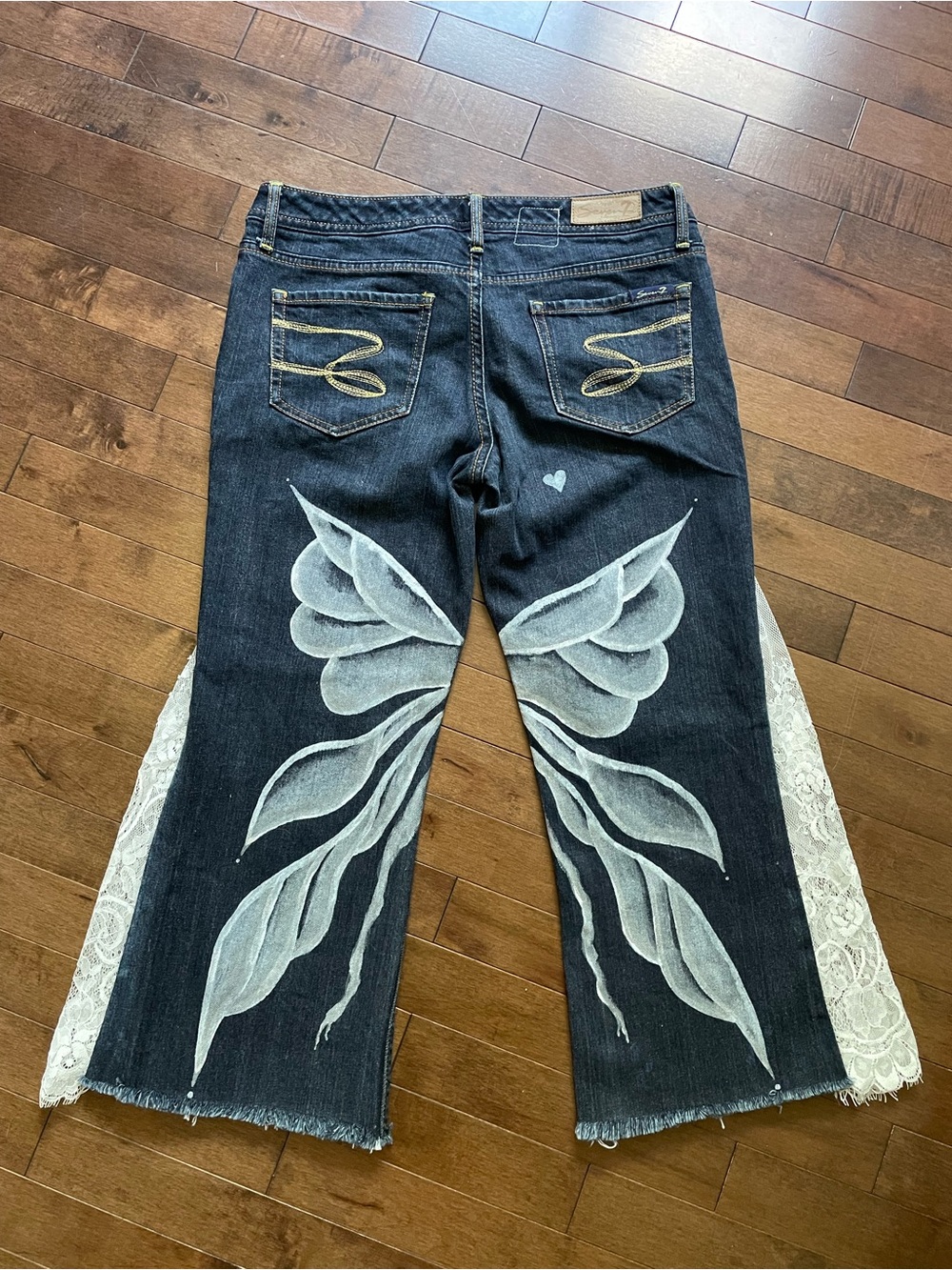 Hand-Painted Women's Jeans with FairyWing Design